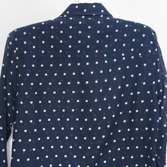 J. Crew Navy Polka Dot Long Sleeve Button Front Top Size 2 Cotton & Silk Blend - Picture 5 of 11